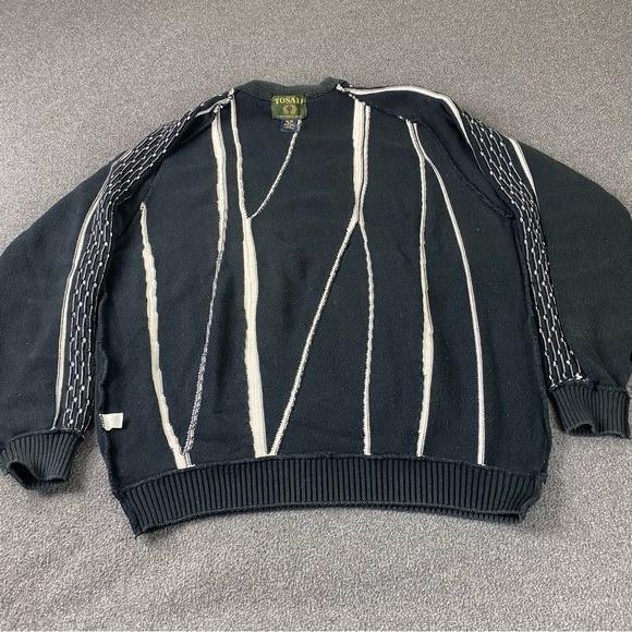 Vintage Tosani Made In Canada Black White Knit Sweater Pullover Men’s Size XL - Picture 6 of 15